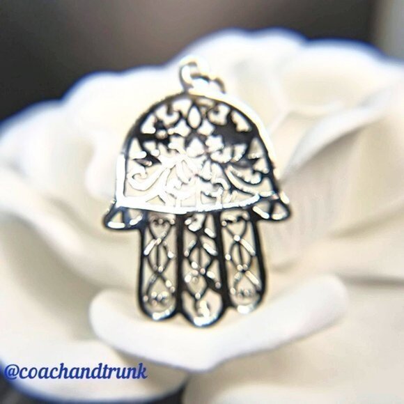 925 Sterling Chain & Pendant Hamsa Evil Eye Handcrafted Filigree Metalwork NWT - Picture 7 of 9